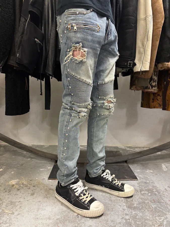 AW2011 Balmain Blue Studded Denim Jeans (S/M) BkdhVaB 2