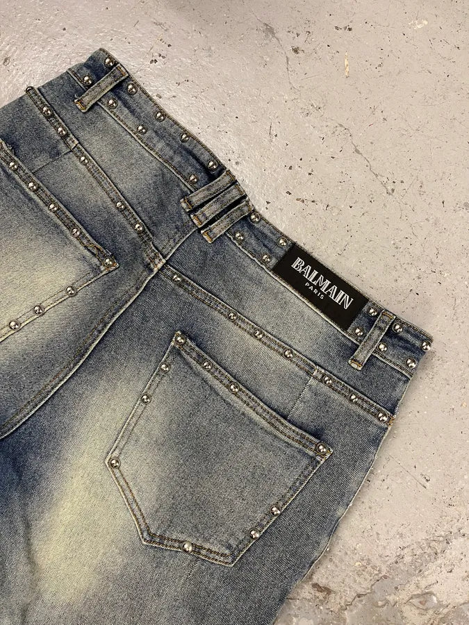 AW2011 Balmain Blue Studded Denim Jeans (S/M) BkdhVaB 7