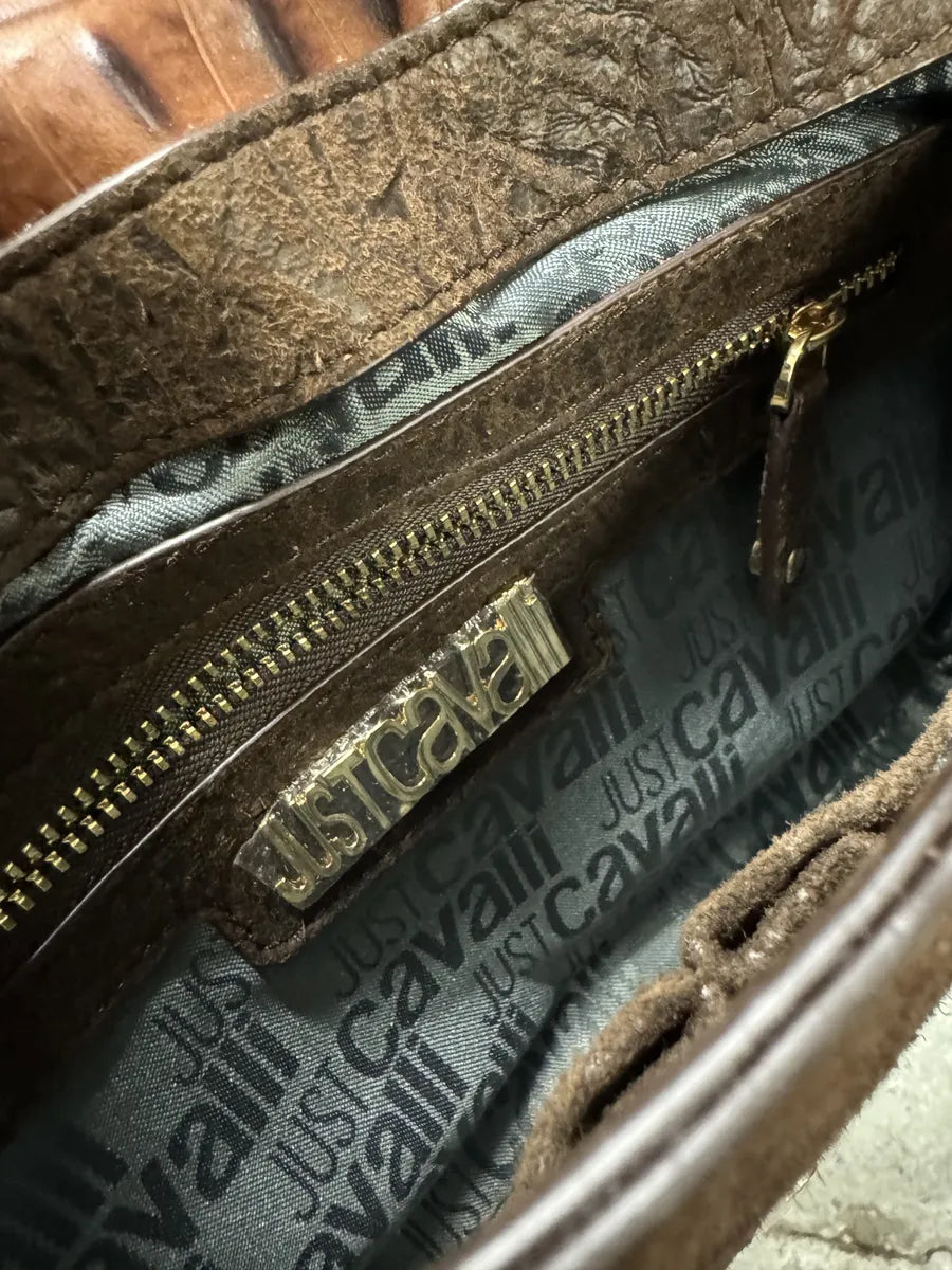AW2011 Cavalli Brown Farwest Fringe Crocodile Effect Embossed Leather Bag  (OS) 5