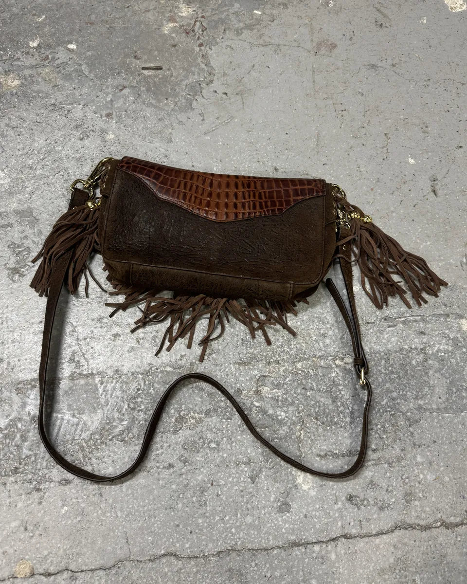 AW2011 Cavalli Brown Farwest Fringe Crocodile Effect Embossed Leather Bag  (OS) 7
