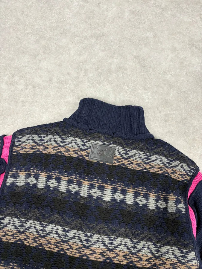 AW2006 Dolce & Gabbana Blue & Pink Buttoned Wool Sweater OHOGazZ 6