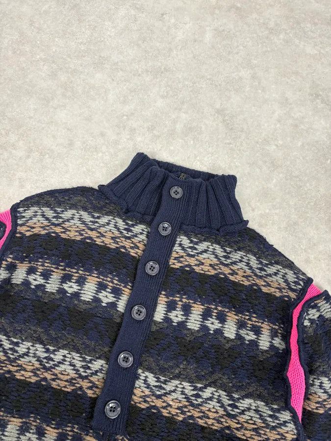 AW2006 Dolce & Gabbana Blue & Pink Buttoned Wool Sweater OHOGazZ 3