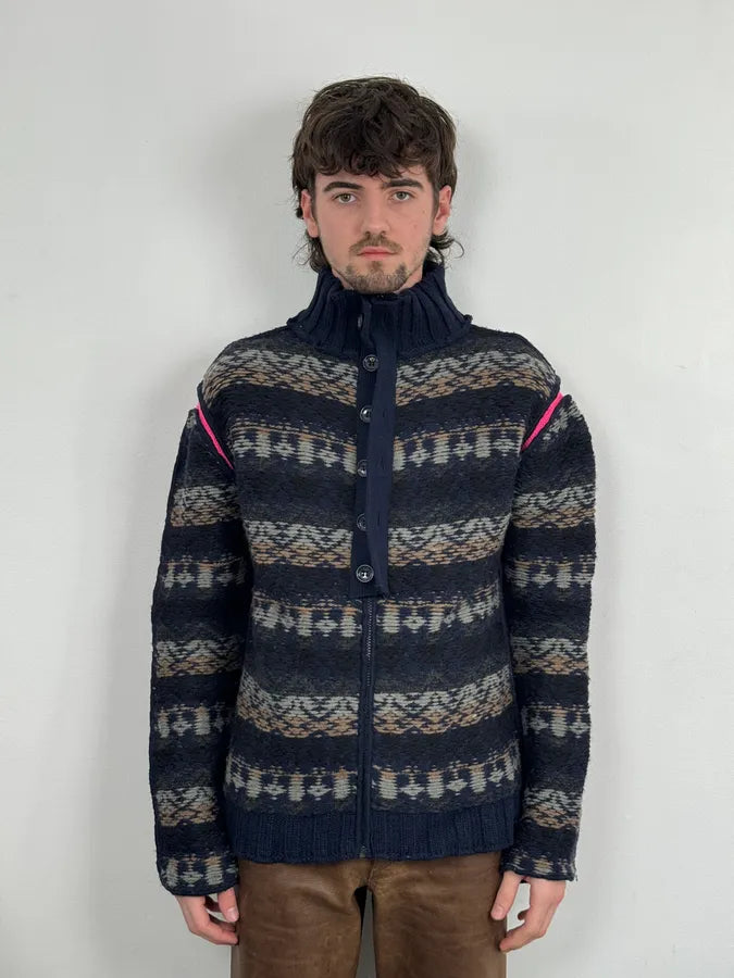 AW2006 Dolce & Gabbana Blue & Pink Buttoned Wool Sweater OHOGazZ 1