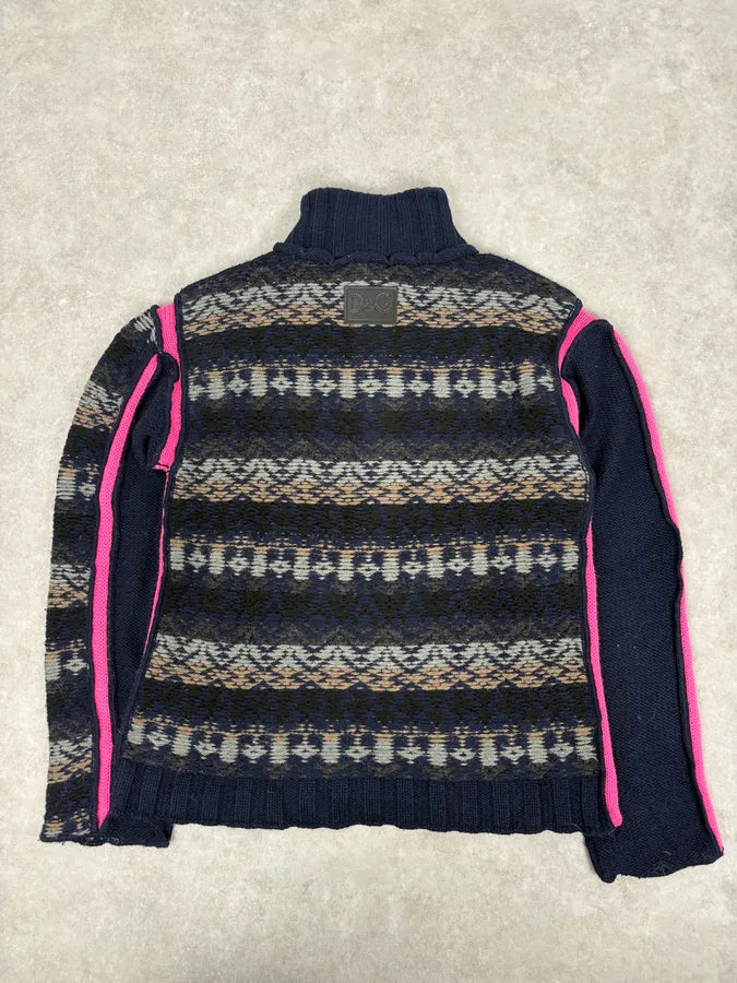 AW2006 Dolce & Gabbana Blue & Pink Buttoned Wool Sweater OHOGazZ 5