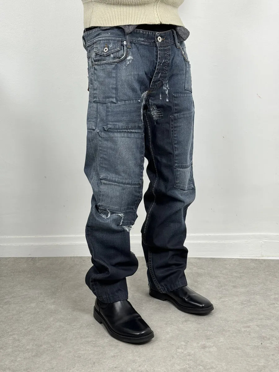 AW2011 Dolce & Gabbana Blue Deconstructed Gradient Cargo Denim Jeans IxgaMie 0