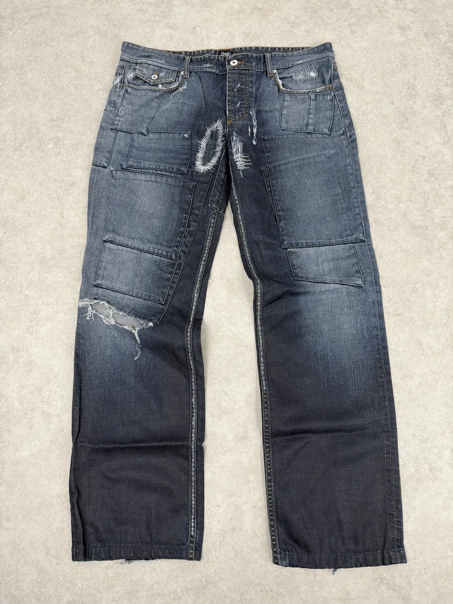 AW2011 Dolce & Gabbana Blue Deconstructed Gradient Cargo Denim Jeans IxgaMie 1