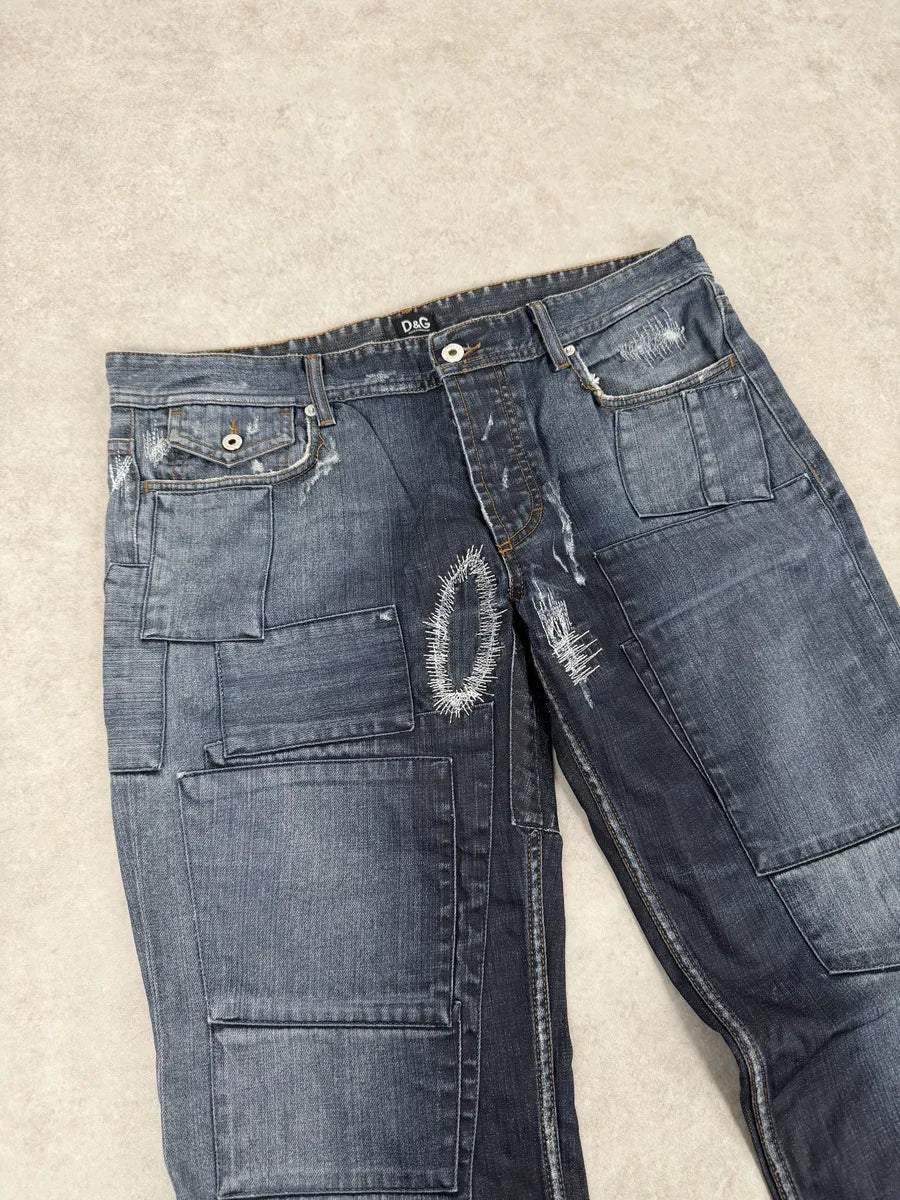 AW2011 Dolce & Gabbana Blue Deconstructed Gradient Cargo Denim Jeans IxgaMie 10