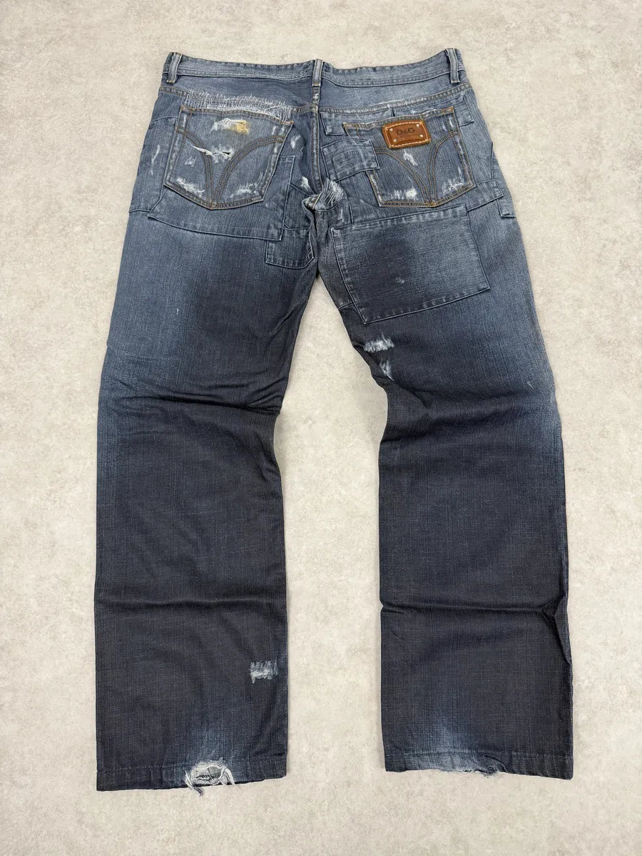 AW2011 Dolce & Gabbana Blue Deconstructed Gradient Cargo Denim Jeans IxgaMie 2