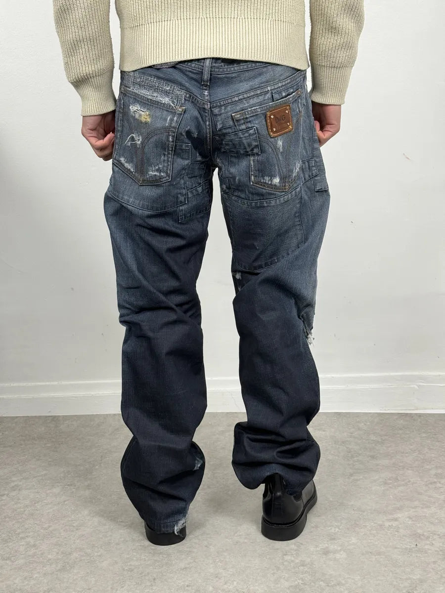 AW2011 Dolce & Gabbana Blue Deconstructed Gradient Cargo Denim Jeans IxgaMie 3