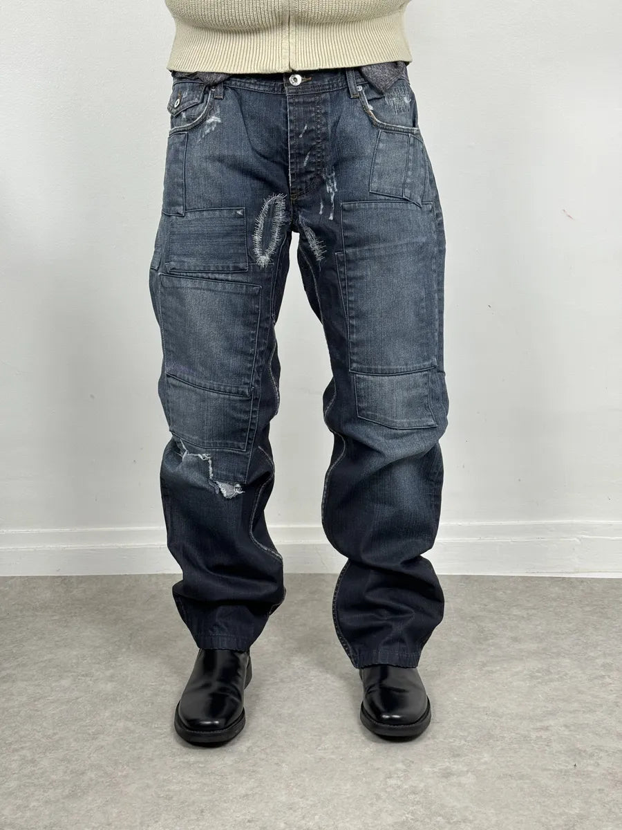 AW2011 Dolce & Gabbana Blue Deconstructed Gradient Cargo Denim Jeans IxgaMie 4