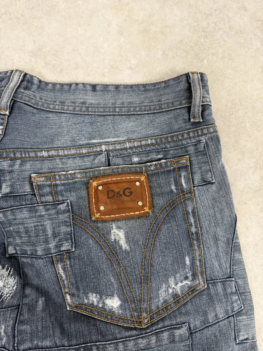 AW2011 Dolce & Gabbana Blue Deconstructed Gradient Cargo Denim Jeans IxgaMie 5