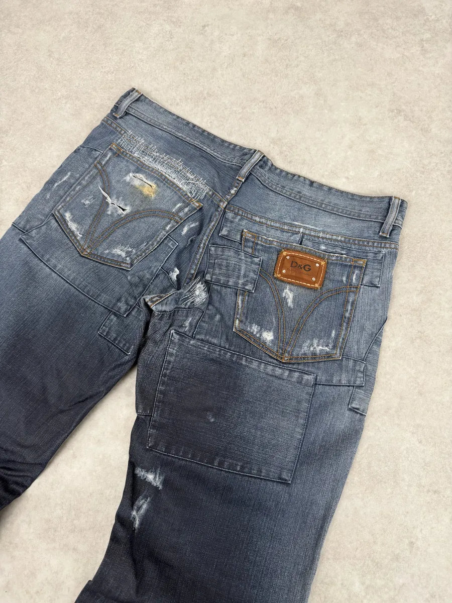 AW2011 Dolce & Gabbana Blue Deconstructed Gradient Cargo Denim Jeans IxgaMie 6