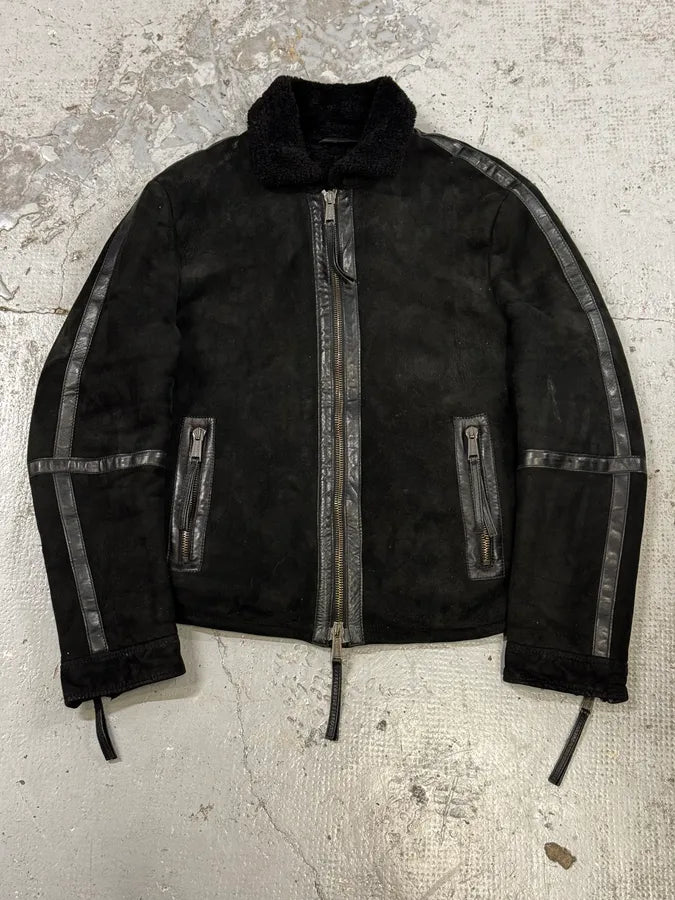 AW2011 Dsquared2 Black Leather Shearling Collar Bomber Jacket PiGaGVC 0