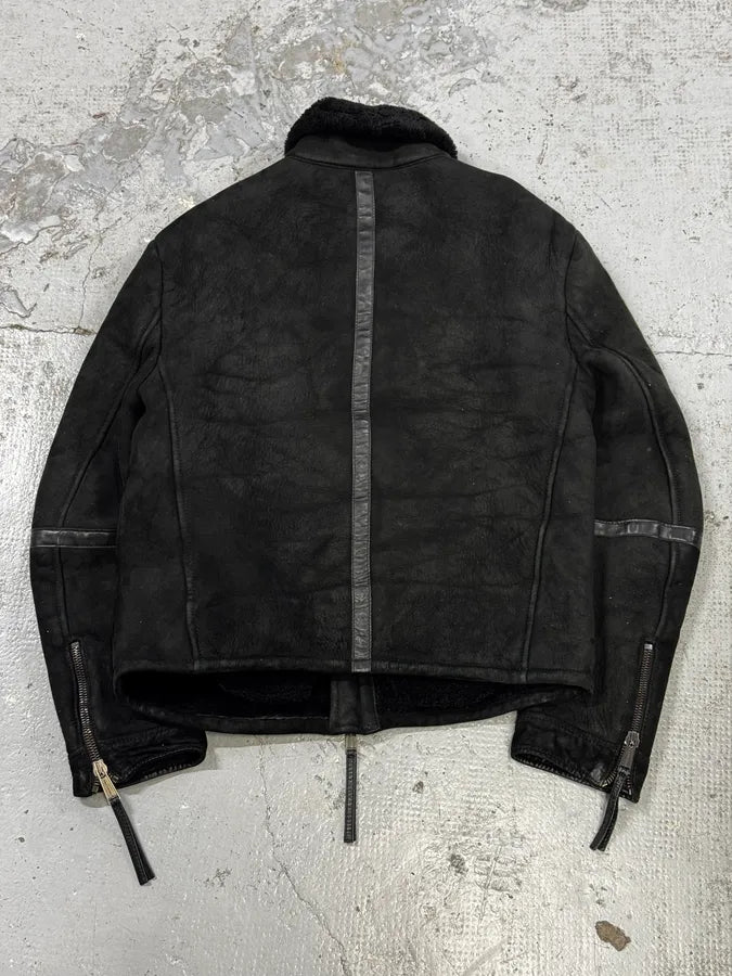 AW2011 Dsquared2 Black Leather Shearling Collar Bomber Jacket PiGaGVC 3