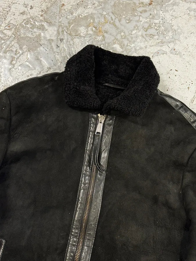 AW2011 Dsquared2 Black Leather Shearling Collar Bomber Jacket PiGaGVC 7
