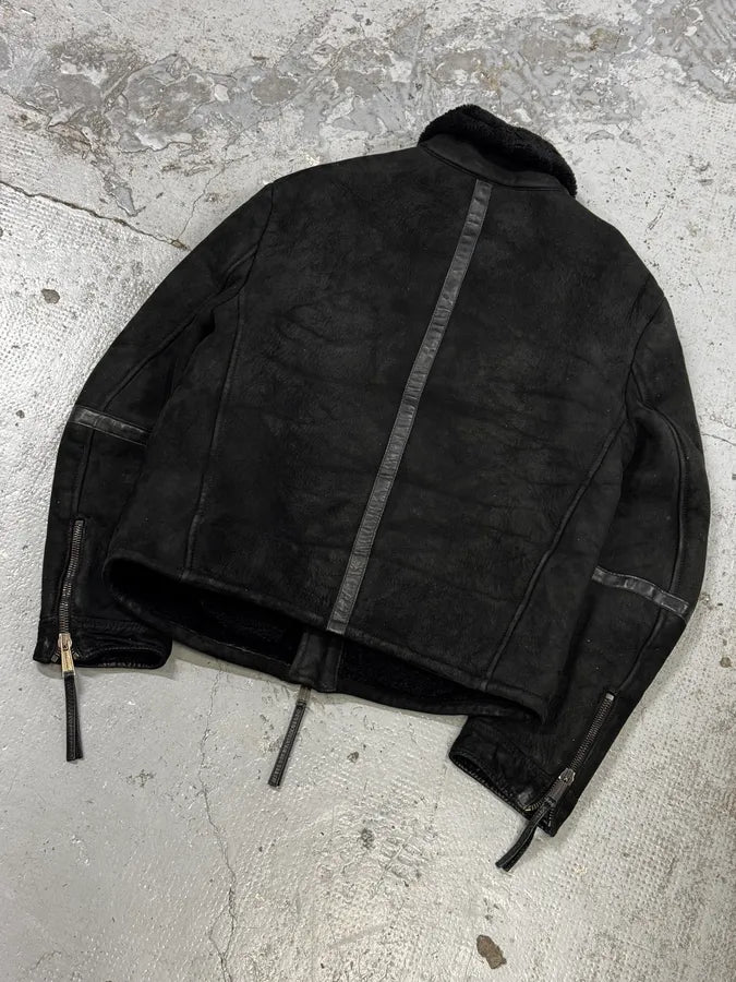 AW2011 Dsquared2 Black Leather Shearling Collar Bomber Jacket PiGaGVC 5