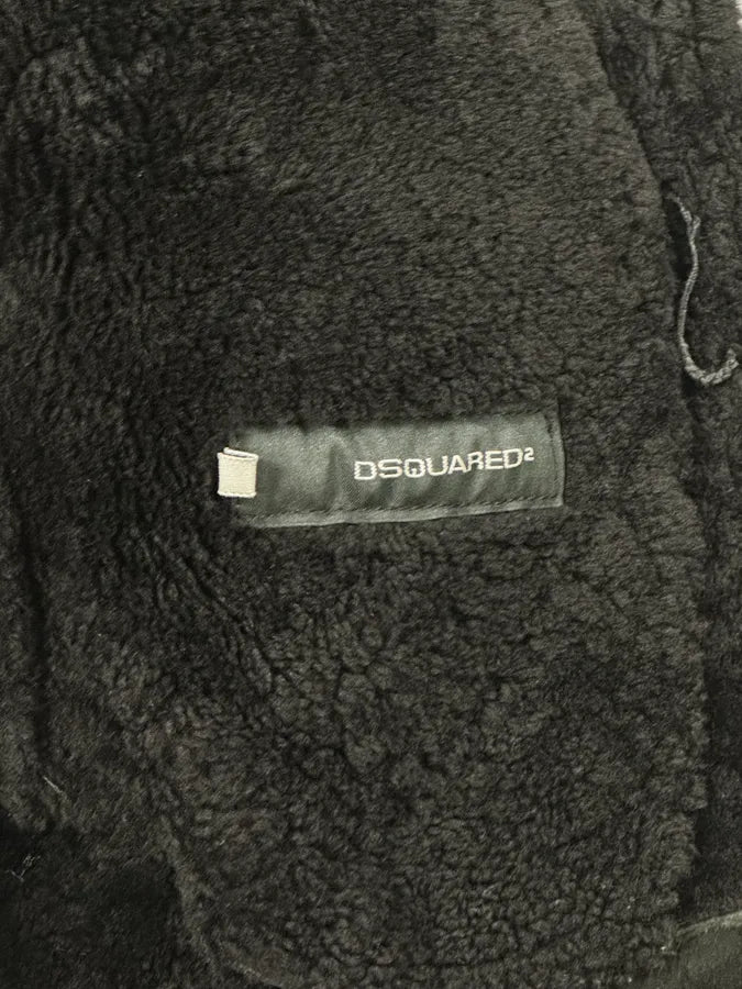 AW2011 Dsquared2 Black Leather Shearling Collar Bomber Jacket PiGaGVC 12