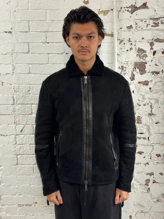 AW2011 Dsquared2 Black Leather Shearling Collar Bomber Jacket PiGaGVC 1