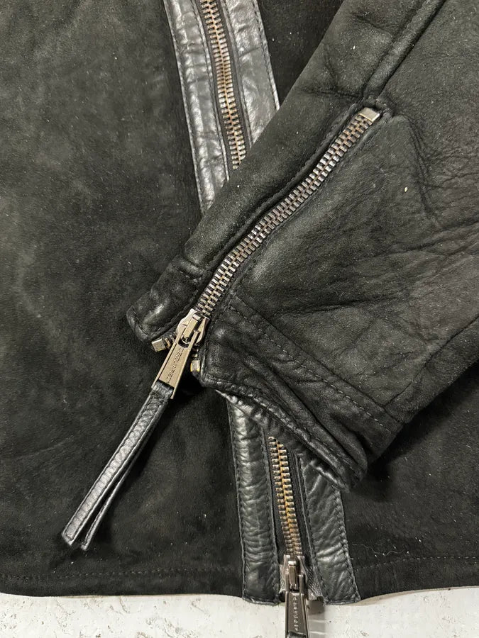 AW2011 Dsquared2 Black Leather Shearling Collar Bomber Jacket PiGaGVC 10