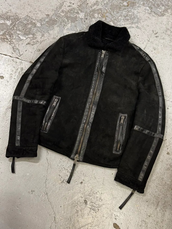 AW2011 Dsquared2 Black Leather Shearling Collar Bomber Jacket PiGaGVC 4