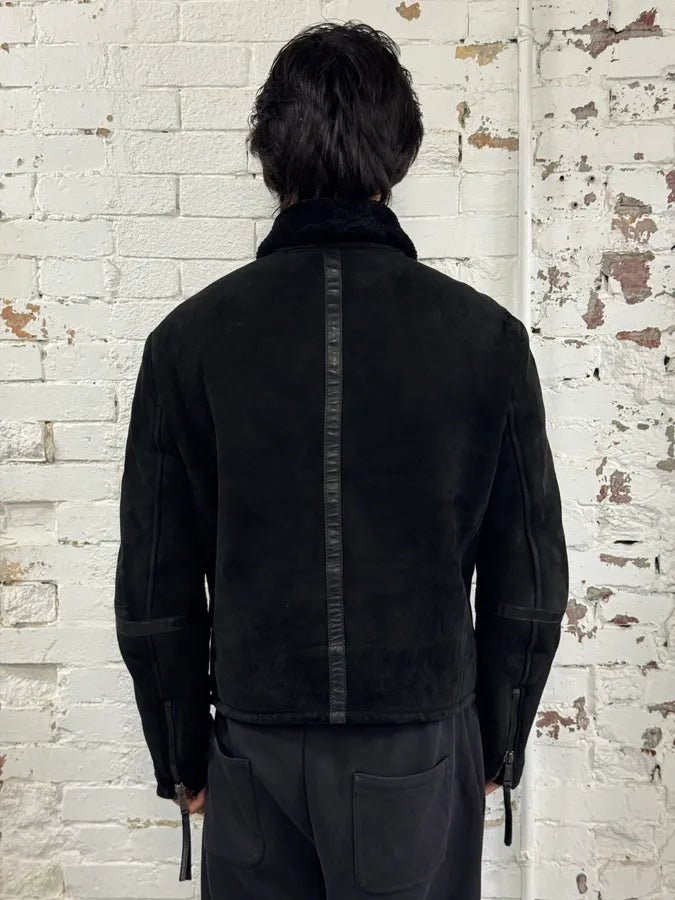 AW2011 Dsquared2 Black Leather Shearling Collar Bomber Jacket PiGaGVC 2