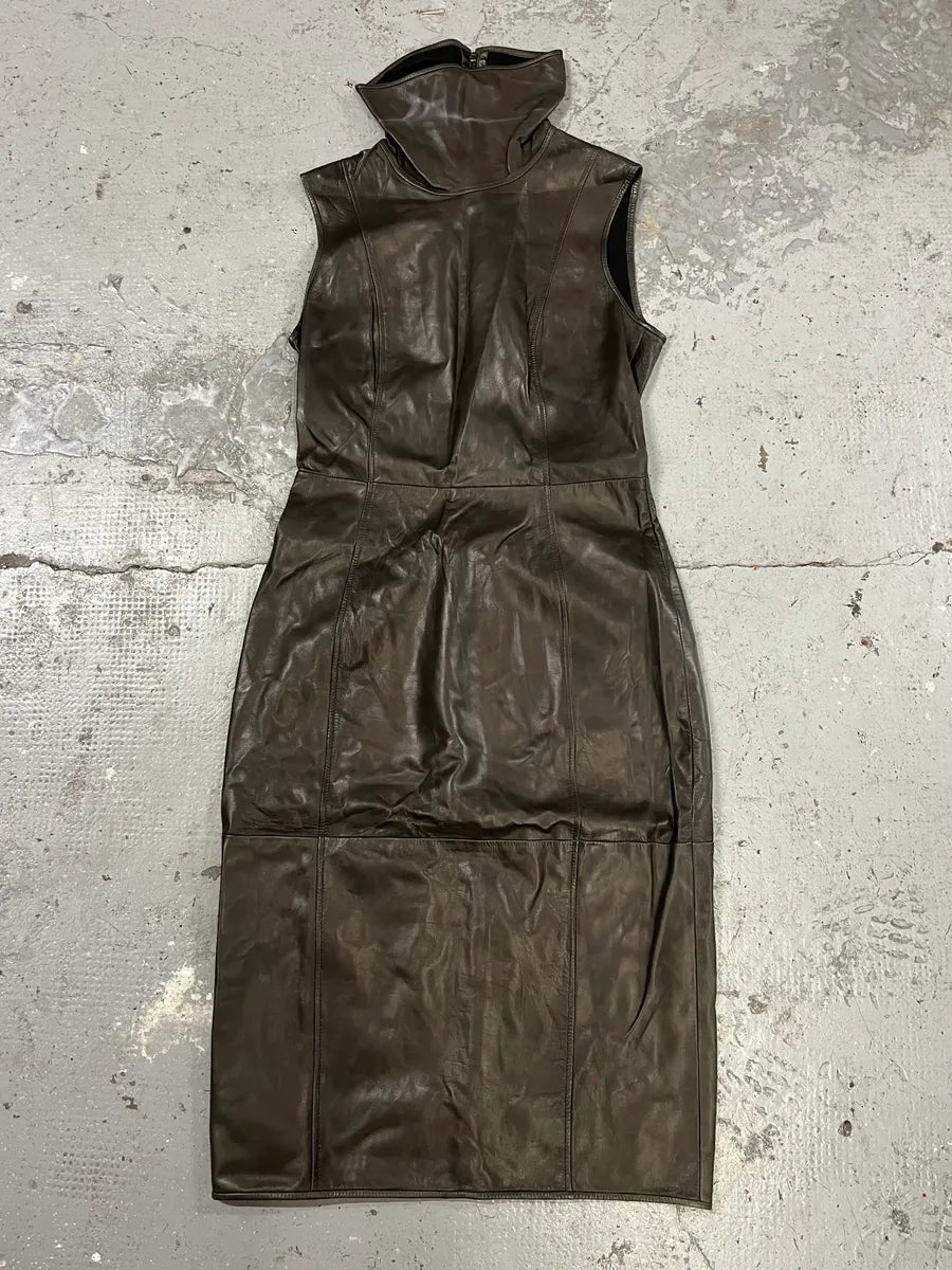 AW2011 Emporio Armani Avant-Garde Sleeveless Grey Leather Dress crZvwLc 0