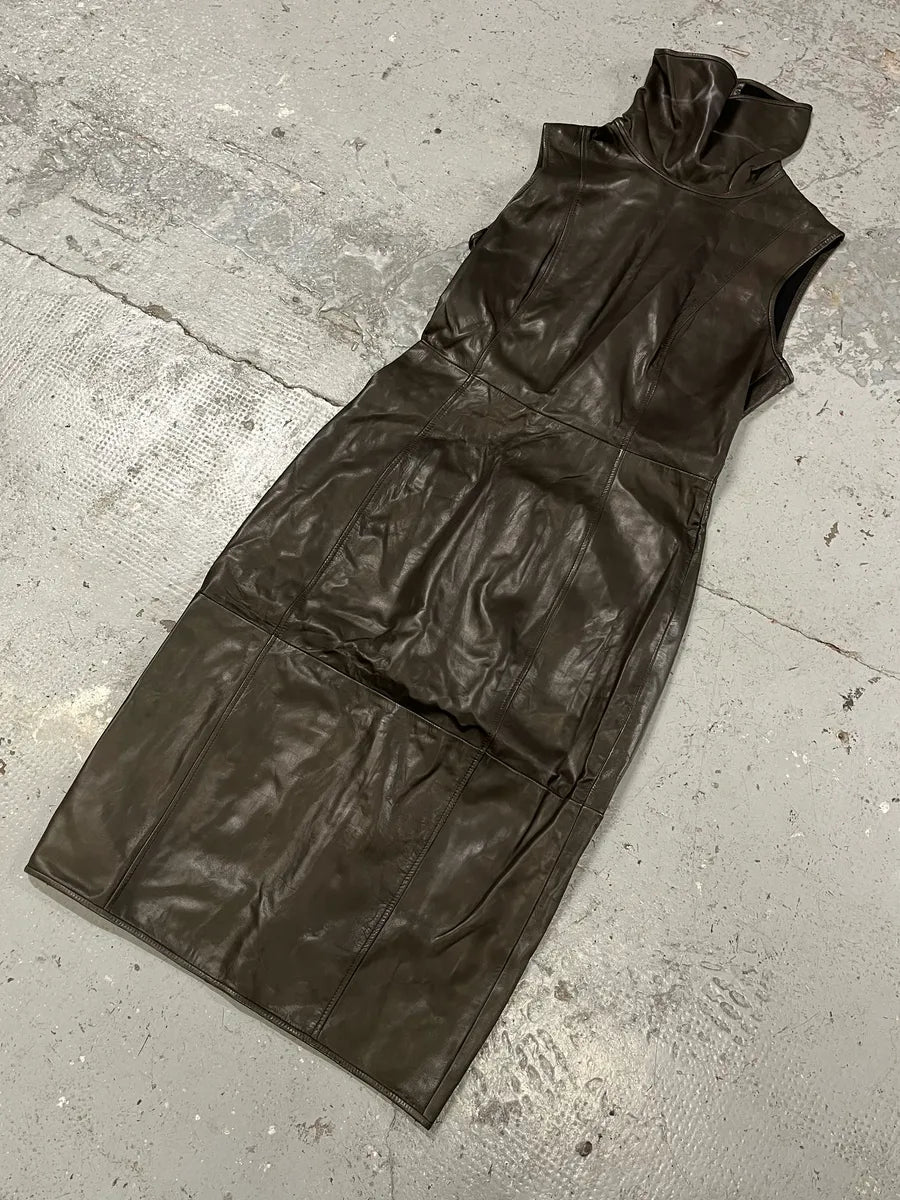 AW2011 Emporio Armani Avant-Garde Sleeveless Grey Leather Dress crZvwLc 4