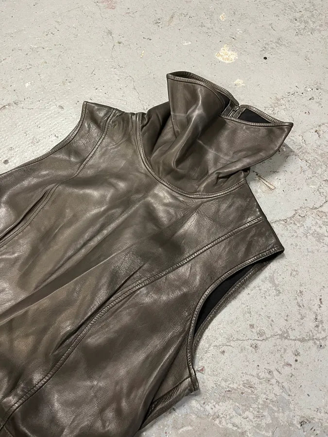 AW2011 Emporio Armani Avant-Garde Sleeveless Grey Leather Dress crZvwLc 5