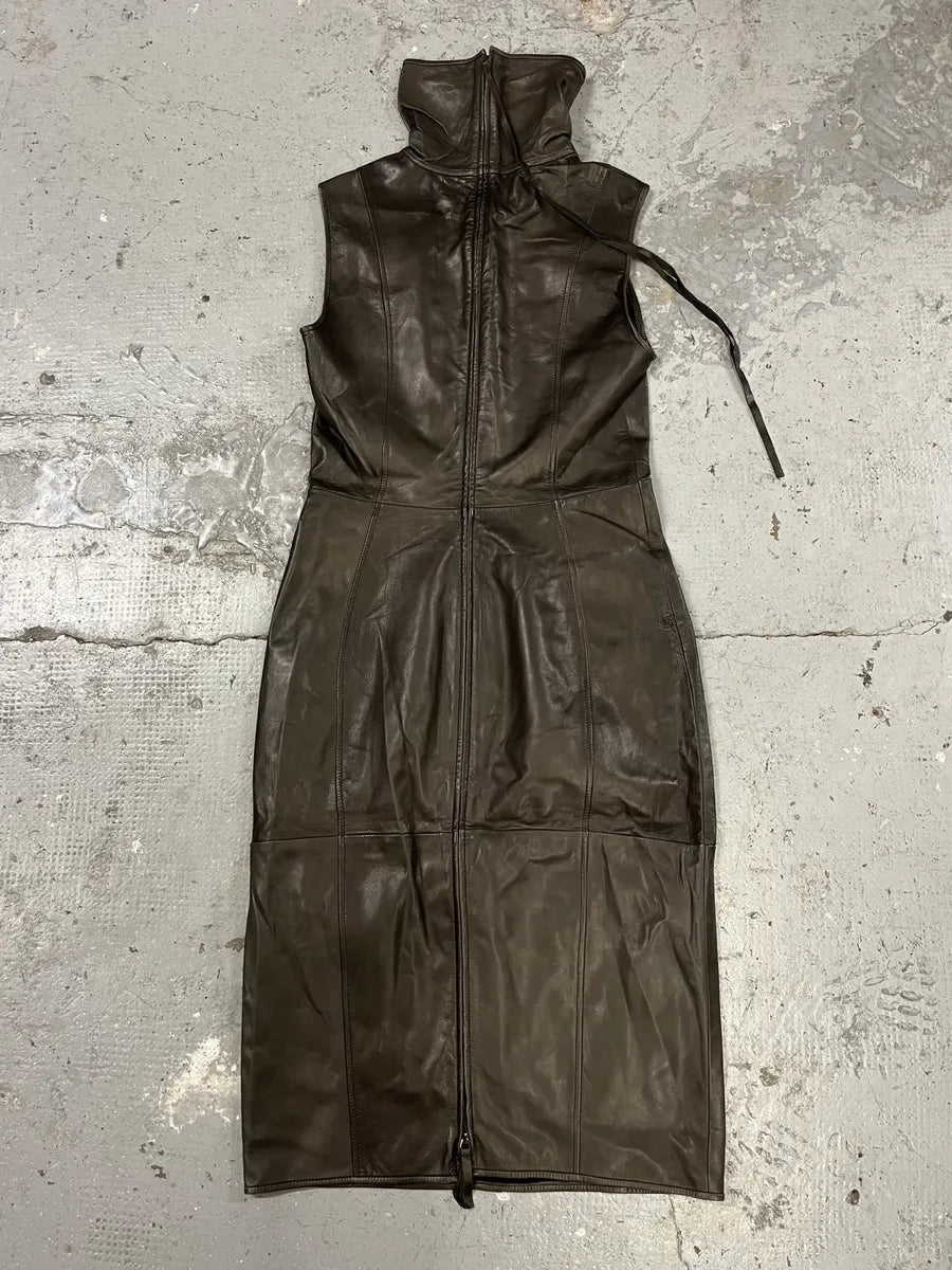 AW2011 Emporio Armani Avant-Garde Sleeveless Grey Leather Dress crZvwLc 1