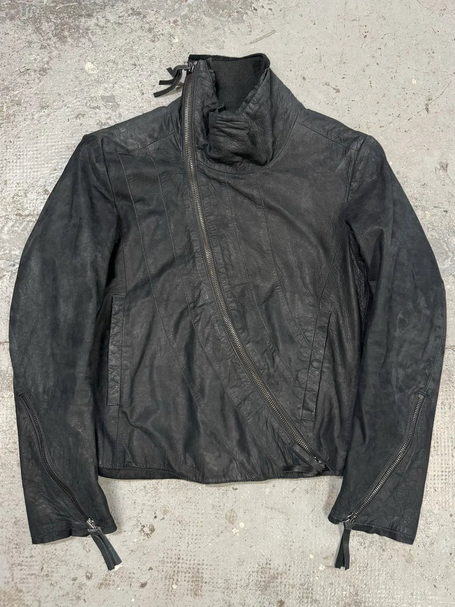 AW2011 Emporio Armani Black Asymmetrical Samurai Leather Jacket sLbQPYE 0