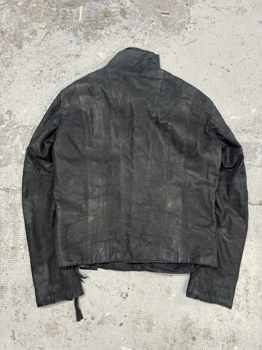 AW2011 Emporio Armani Black Asymmetrical Samurai Leather Jacket sLbQPYE 4