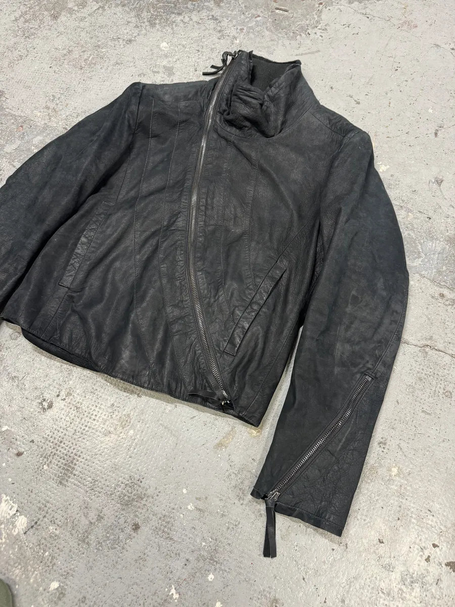 AW2011 Emporio Armani Black Asymmetrical Samurai Leather Jacket sLbQPYE 6
