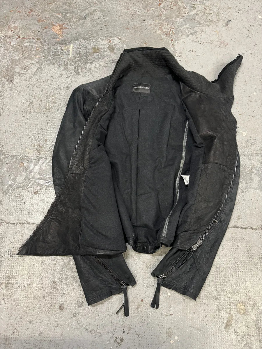 AW2011 Emporio Armani Black Asymmetrical Samurai Leather Jacket sLbQPYE 7