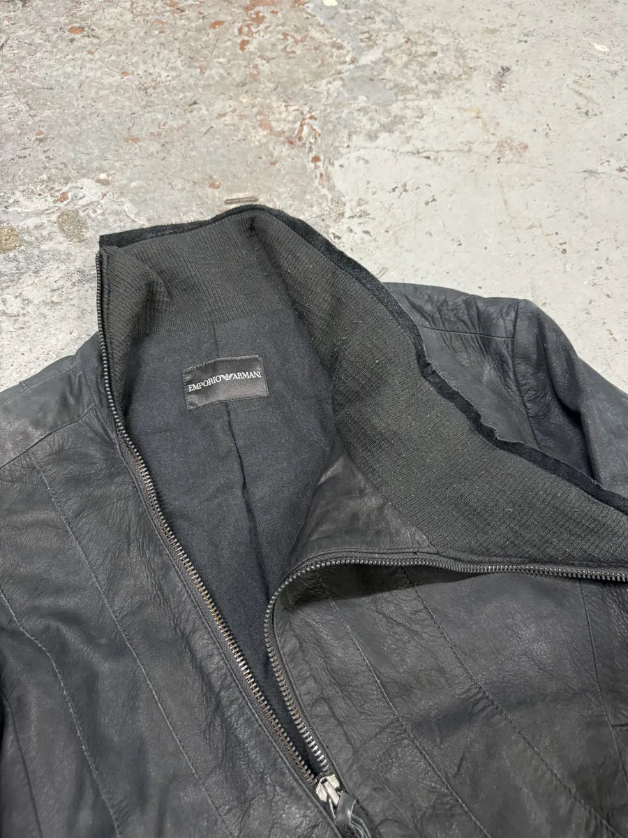 AW2011 Emporio Armani Black Asymmetrical Samurai Leather Jacket sLbQPYE 9