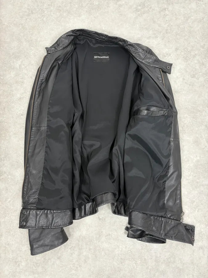 AW2011 Emporio Armani Black Leather Jacket IGHLqxo 6
