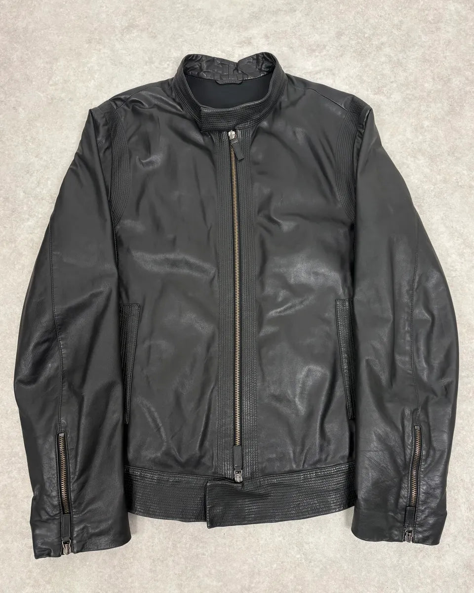 AW2011 Emporio Armani Black Leather Jacket IGHLqxo 0