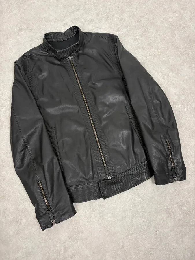 AW2011 Emporio Armani Black Leather Jacket IGHLqxo 3
