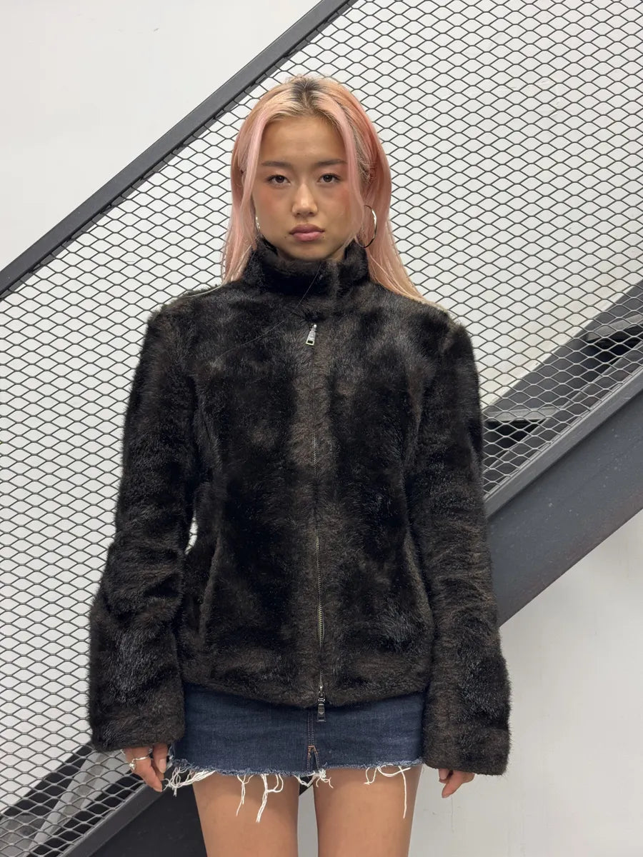 AW2011 Emporio Armani Brown Faux Fur Jacket kQsWGih 0