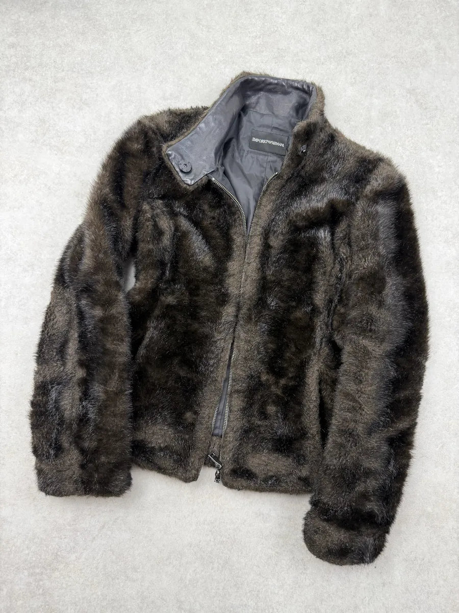 AW2011 Emporio Armani Brown Faux Fur Jacket kQsWGih 9
