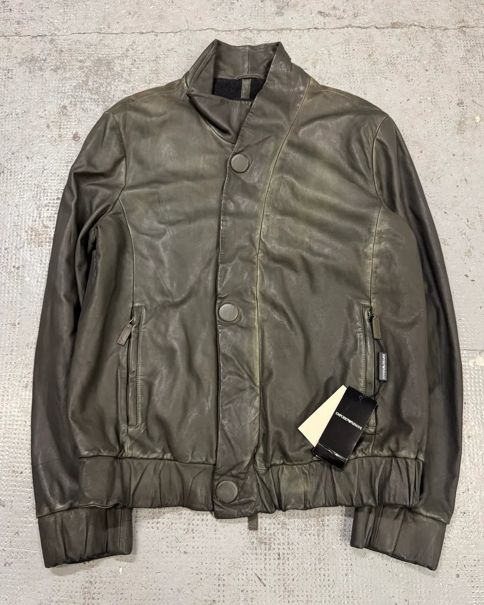 AW2011 Emporio Armani Buttoned Premium Black Leather Jacket RywvoPC 0