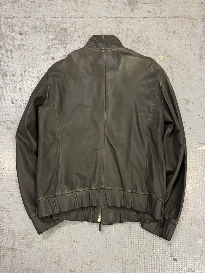 AW2011 Emporio Armani Buttoned Premium Black Leather Jacket RywvoPC 1