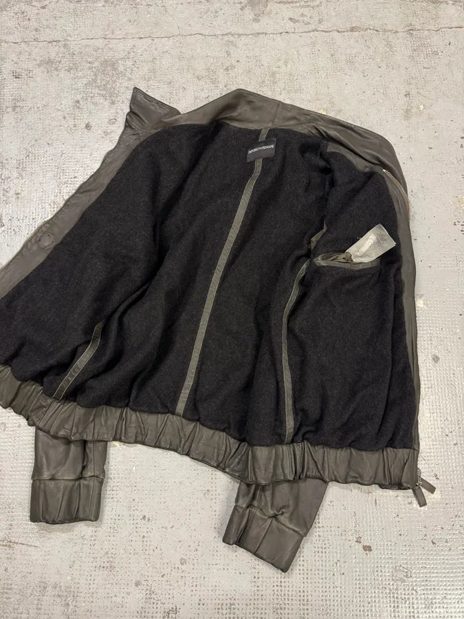 AW2011 Emporio Armani Buttoned Premium Black Leather Jacket RywvoPC 2