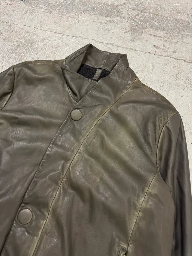 AW2011 Emporio Armani Buttoned Premium Black Leather Jacket RywvoPC 3