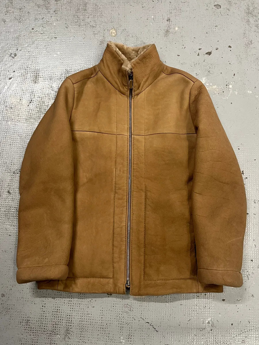 AW2011 Emporio Armani Camel Shearling Mutton Leather Jacket tppiwCr 0