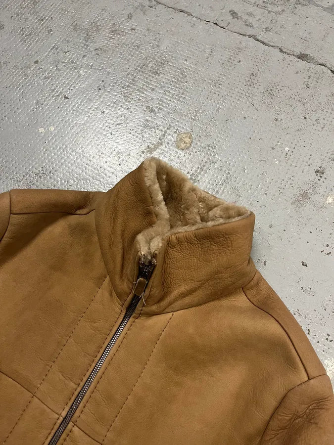 AW2011 Emporio Armani Camel Shearling Mutton Leather Jacket tppiwCr 4