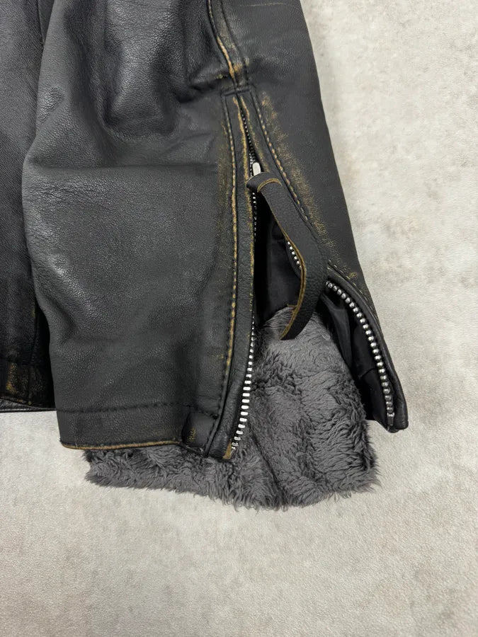 AW2011 Emporio Armani Hooded Faded Black Leather Jacket YOJxkGx 9