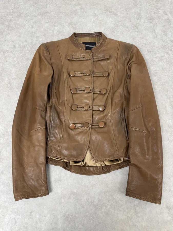 AW2011 Emporio Armani Napoleon Brown Leather Jacket UWNtBSB 0