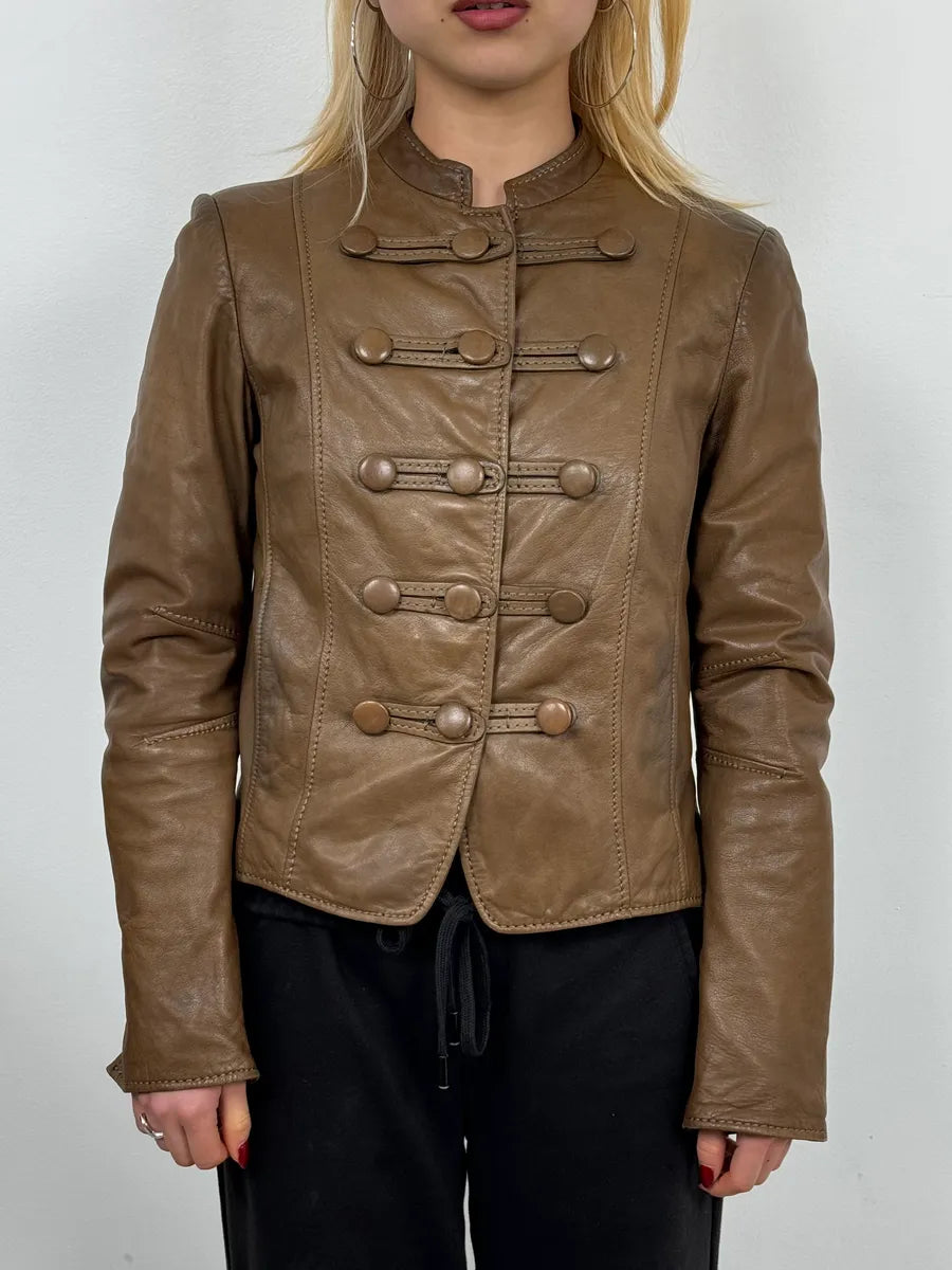 AW2011 Emporio Armani Napoleon Brown Leather Jacket UWNtBSB 1
