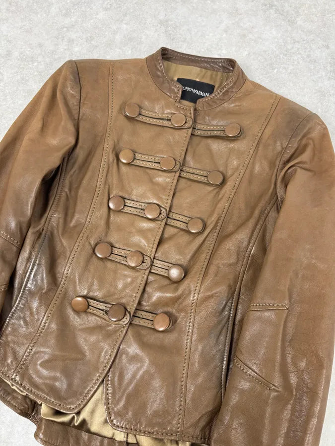 AW2011 Emporio Armani Napoleon Brown Leather Jacket UWNtBSB 2