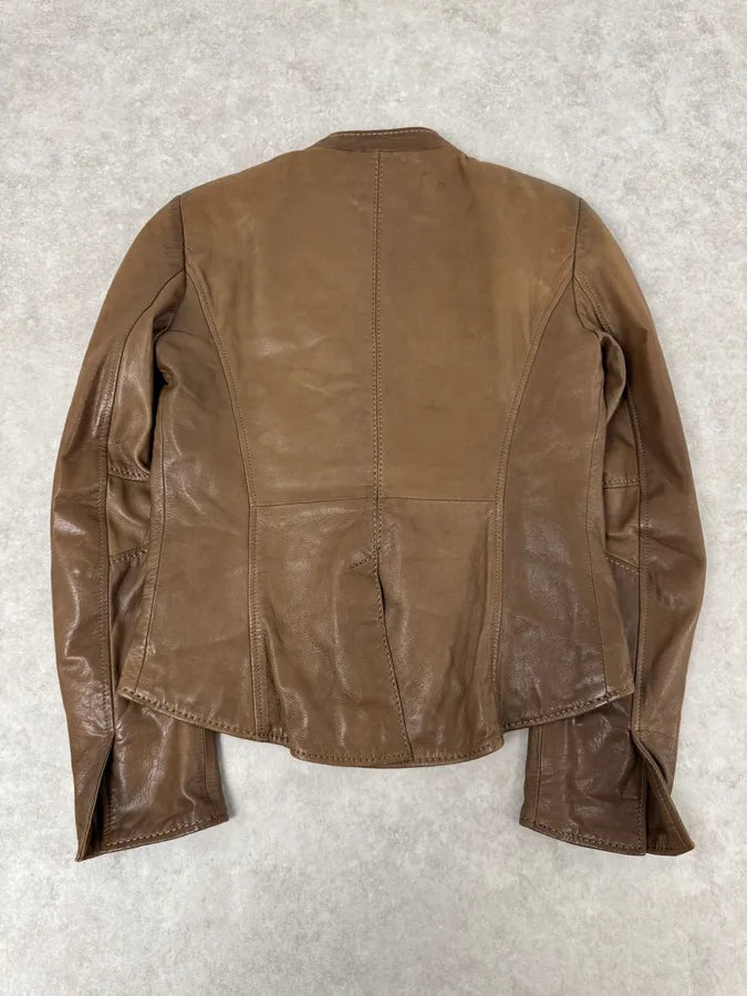 AW2011 Emporio Armani Napoleon Brown Leather Jacket UWNtBSB 4